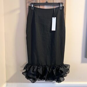 Lydia Bright ASOS Black Ruffle Hem Midi Pencil Skirt Size 8 NWT